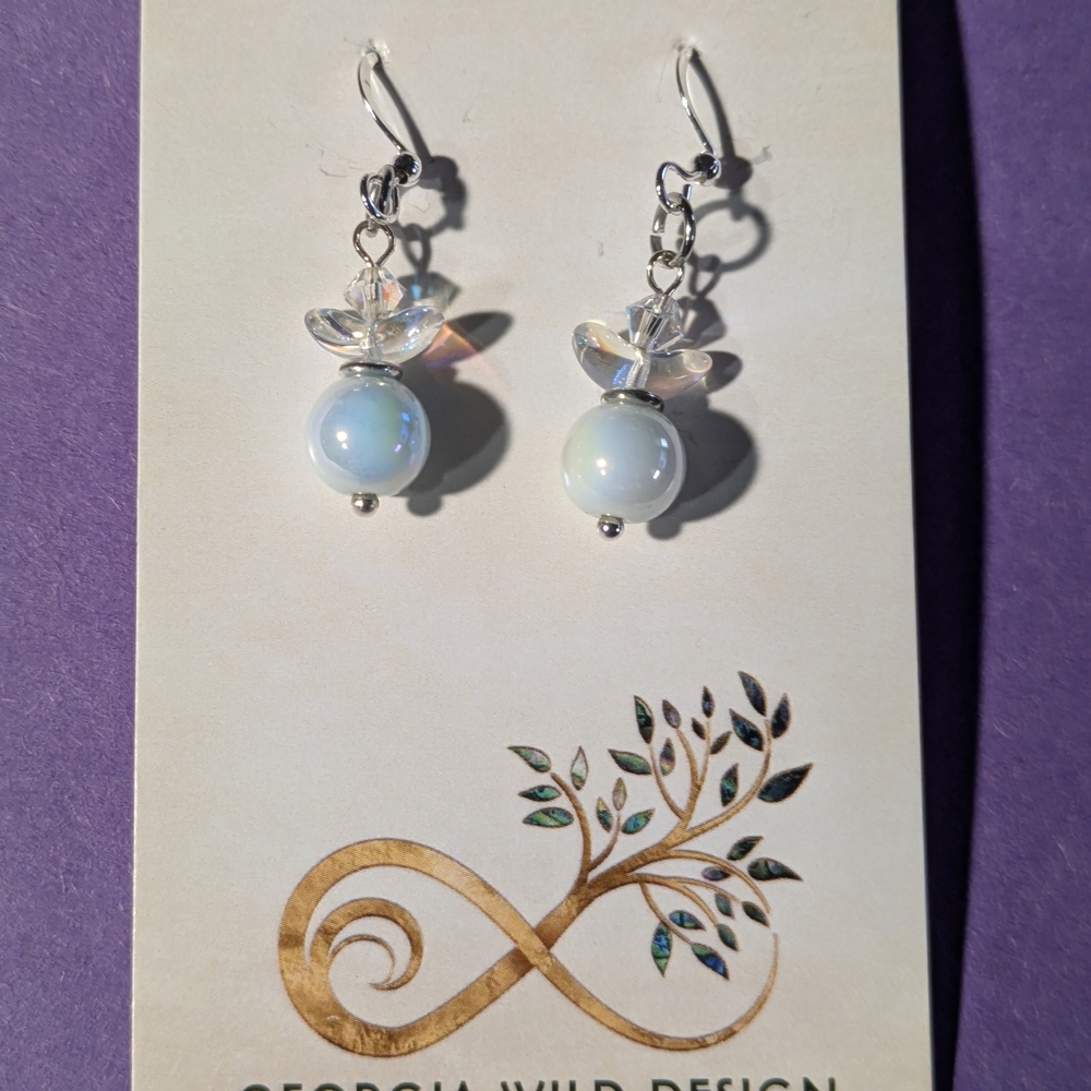 Ice Blue Glass Angel Earrings Swarovski Crystal - Hypoallergenic